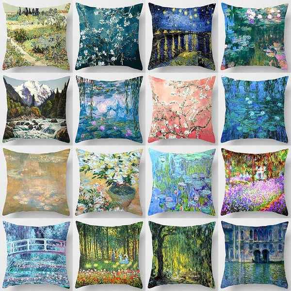 Impressionist oil painting printing square pillowcase, home decoration, car sofa cushion cover (45cm * 45cm)