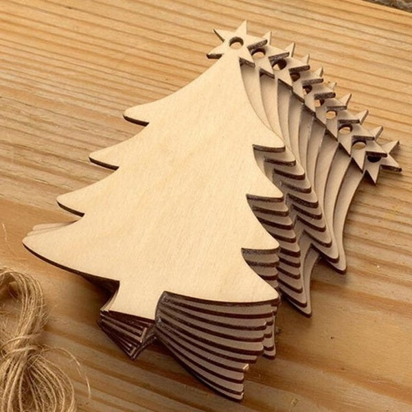 10 Pcs Laser Engraving Wood 3mm Wooden Crafts Christmas Tree Wood Home Christmas Tree Decorations Small Pendant