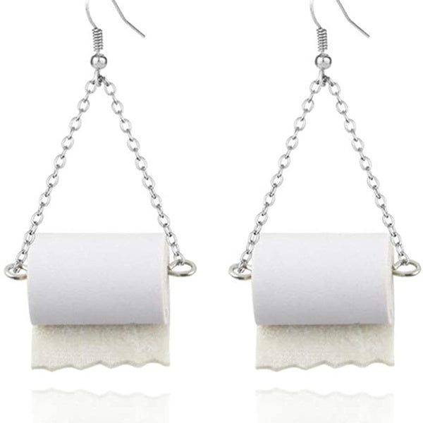 Toilet Paper Roll Drop Earrings Creative Handmade Ear Wire Hook Earrings paper towels Dangle Earrings Statement Funny Earring Gift for Women Girls