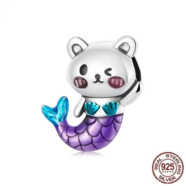Mermaid Tail Bear 925 Sterling Silver Charms Fit Bracelets DIY