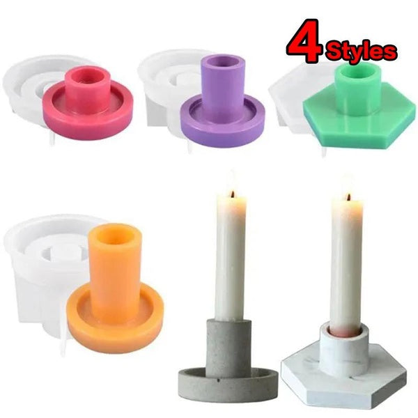 4 Styles Candlestick Epoxy Resin Molds Candle Holder Mold Hexagon Rod Concrete Cement Based Holder Moulds Silicone Mold DIY