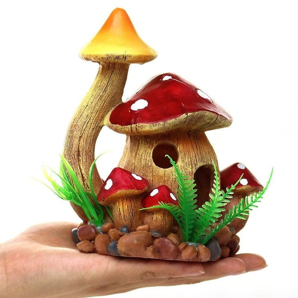 Décoration d'ornement en résine de maison de champignon Ornement d'aquarium de réservoir de poissons