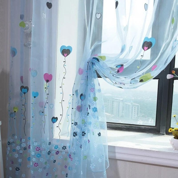 Rustic Cartoon Small Balloon Printed Window Screening Voile Curtain for Living Room Kids Bedroom Home Decor