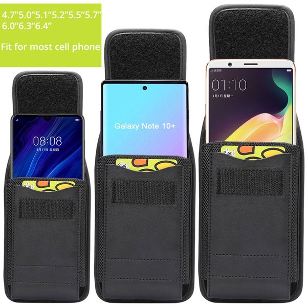 Universal Phone Pouch For iPhone Huawei OPPO Xiaomi Samsung Case Belt Clip Holster Leather Cover Bags with Card Holder