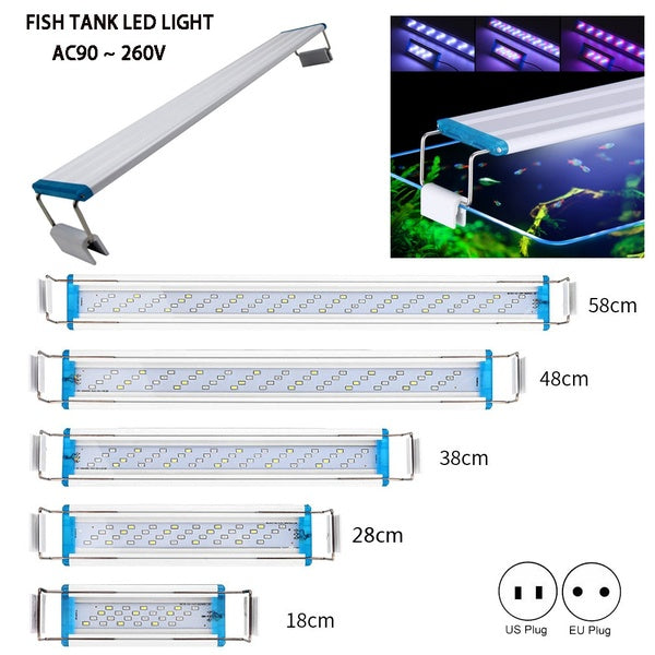 Super Slim LEDs Éclairage d'aquarium Lumière de plantes aquatiques 18-71CM Clip étanche extensible sur la lampe pour aquarium 90-260V