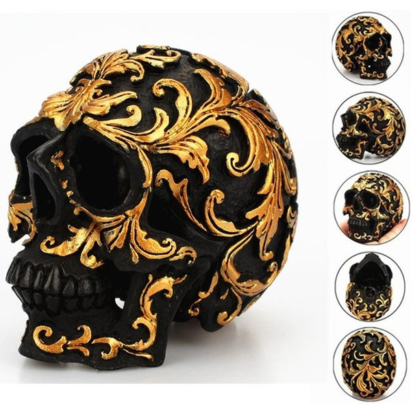 2021 fashion Resin Craft Skull Head Golden Pattern Halloween Skull Skeleton Head Sculpture Ornaments For Home Decoration Gift