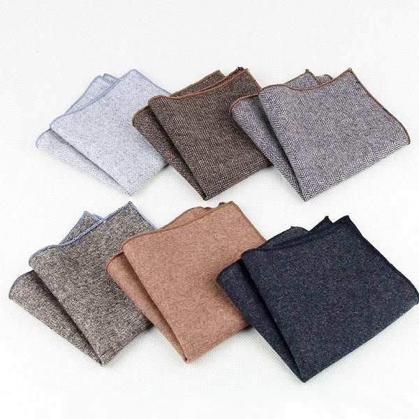 ZONFAZ High Quality Handkerchief Scarves Vintage Wool Hankies Men's Pocket Square Handkerchiefs Striped Solid Cotton 23*23cm