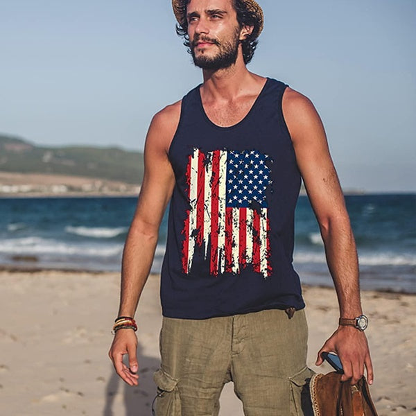 Independence Day USA Flag Sleeveless T-Shirts Gym Fitness Singlet Vest for Men