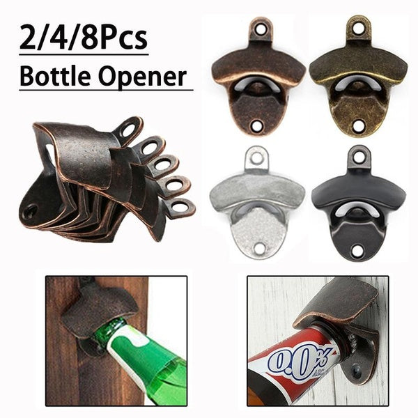 2-4-8pcs Bottle Opener Wall Mounted, 3" x 2.4" Cast Iron Beer Bottle Openers Kitchen Bars Tools Suitable for Cafe Bars KTV Hotels Homes
