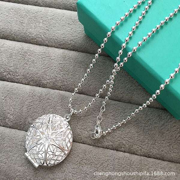Wholesale 925 sterling silver round pendant photo frame necklace female charm classic necklace good jewelry