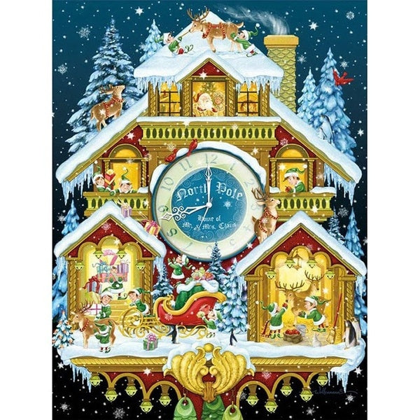DIY 5D Diamond Painting Christmas house clock by Number Kits Painting Cross Stitch Full Drill Crystal Rhinestone Embroidery Pictures Arts Craft for H