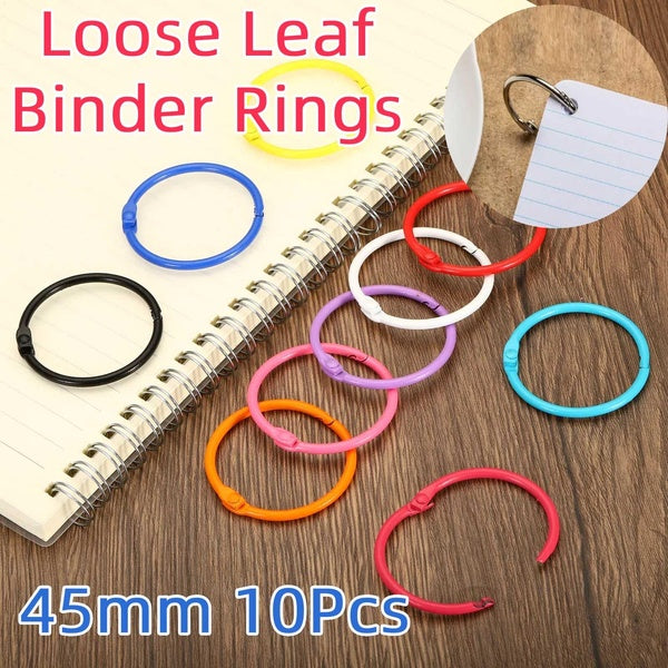 Lot de 10 anneaux de reliure en acier pour feuilles mobiles, anneau à boucle coloré, amovible, pour album de scrapbooking, classeur de livres à feuil