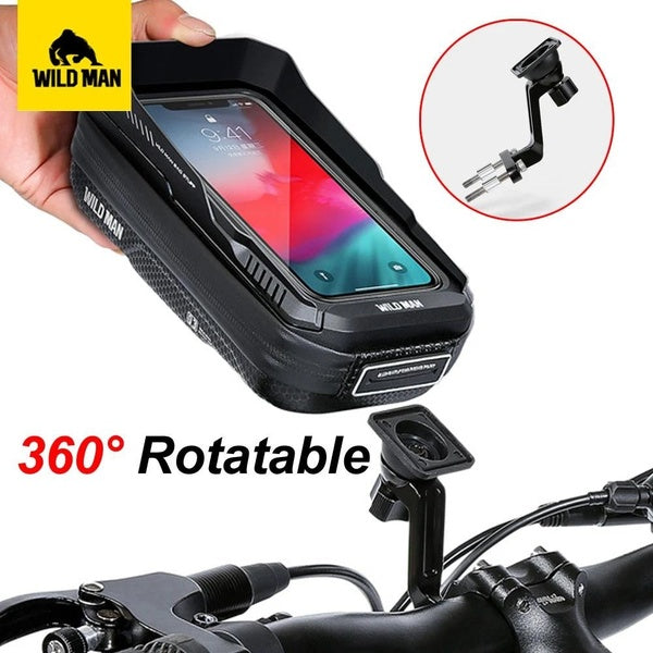 WILD MAN 360°Rotatable Bicycle Handlebar Bag Bike Phone Holder Bag 6.9in Waterproof Phone Touchscreen Bag MTB Bike Accessories Matron Inn