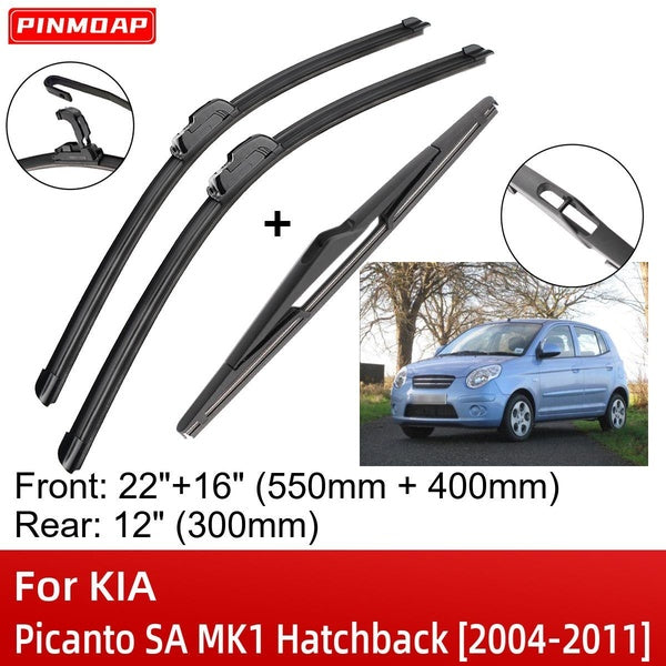 Car Wiper Blades For KIA Picanto SA MK1 Hatchback 2004-2011 22" 16" 12" Front Rear Wiper Blades Brushes Cutter Accessories 2004 2005 2006 2007 2008 2