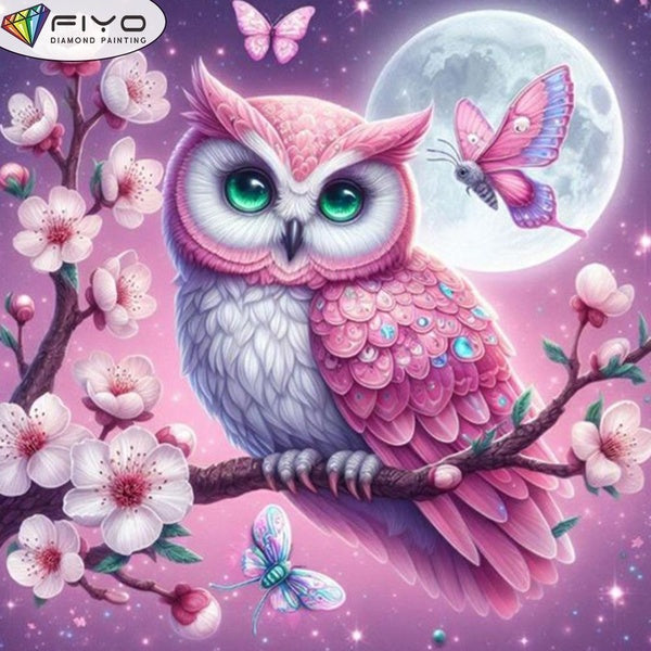 FIYO DIY 5D Pink Owl Diamond Painting Full Drill with Number Kits Home and Kitchen Fashion Mosaic Diamond Painting Canvas Wall Decoration Gift Crafts