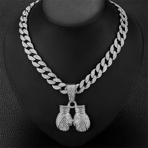Hip Hop Cuban Chains Full Diamond Boxing Glove Pendant Necklace Pendants for Men and Women Necklaces Jewelry Iced Out Bling Chain Sweater Chain