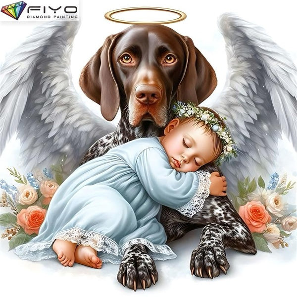 FIYO Children and Dogs DIY 5D Diamond Painting Full Drill with Number Kits Home and Kitchen Fashion Mosaic Diamond Painting Canvas Wall Decoration Gi