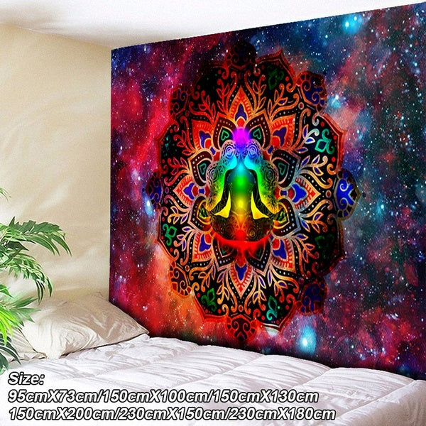 Indian Mandala Tapestry Colorful Wall Hippie Tapestry Boho Decor Wall Cloth Yoga Mats Bohemian Fabric Galaxy Decor Hanging Tapestries(95cmX73cm-150cm