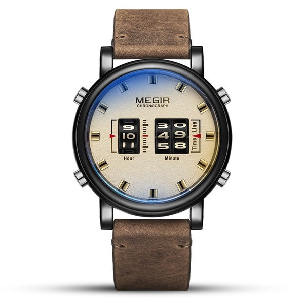 MEGIR mode hommes rouleau Design affaires montre hommes Quartz montre-bracelet en cuir étanche décontracté Sport hommes montres