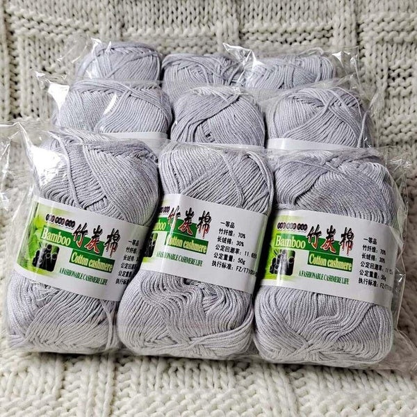 Sale 9SkeinsX50g Soft Bamboo Cotton Blankets Rugs Hand Knitting Crochet Yarn 28 Silver
