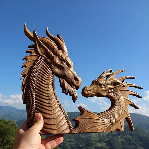 Dragon Statue Wall Decor, Wooden Carving Dragon Art, Creative Norse Dragons Wood Carving Wall Hanging, Decorative Boho Home