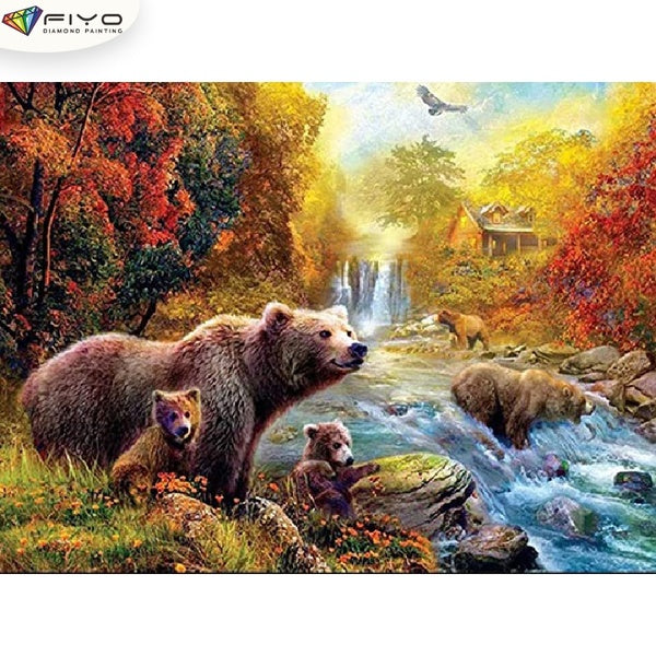 Stream DIY 5D Diamond Painting Full Drill with Number Kits Home and Kitchen Fashion Crystal Rhinestone Cross Stitch Embroidery Paintings Canvas Pictu