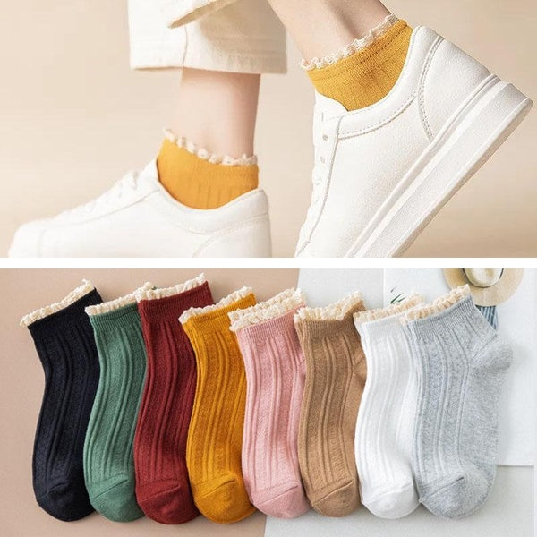Women Casual Cotton Socks Lace Ruffle Ankle Sock