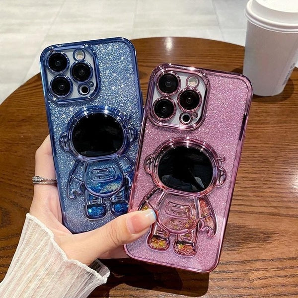 Pour iPhone 15 Pro Max Luxe Astronaut Fold Stand Holder Glitter Placage Case pour iPhone 15 Pro Max 15Plus 14 Pro Max 14 Plus 13 12 11 Pro Max Mini X