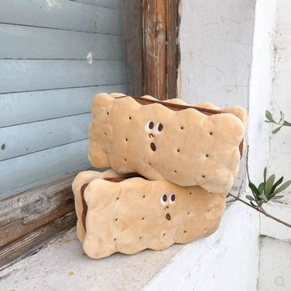 Nouveau 2020 Kawaii Cookie Sandwich Biscuit doux en peluche porte-crayon sac mignon porte-crayon enfants anniversaire cadeau école papeterie