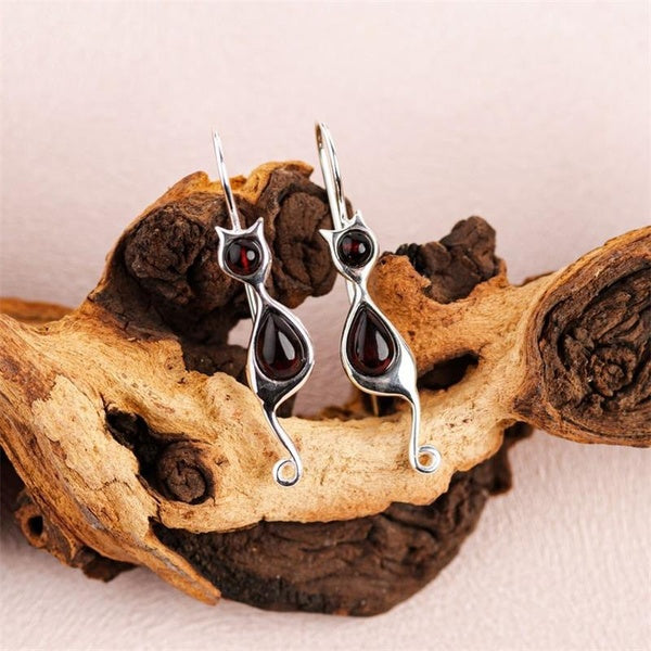 Boucles d'oreilles chat en argent sterling 925 pour femmes simples pour femmes Boucles d'oreilles pendantes animales Accessoires de mode Bijoux de fê