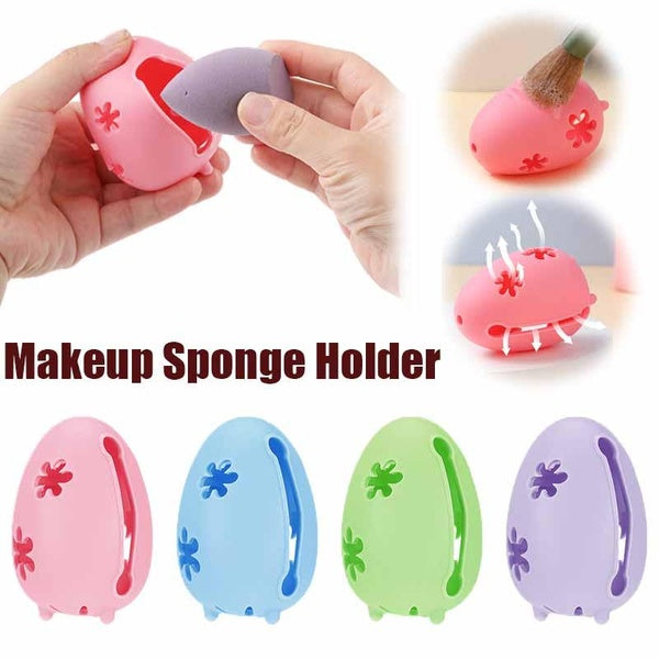 X AUTOHAUX 1Pc Porte-éponge de maquillage Silicone Multi-trous Beauty Blender Étui de rangement Voyage Portable Porte-houppette cosmétique Boîte