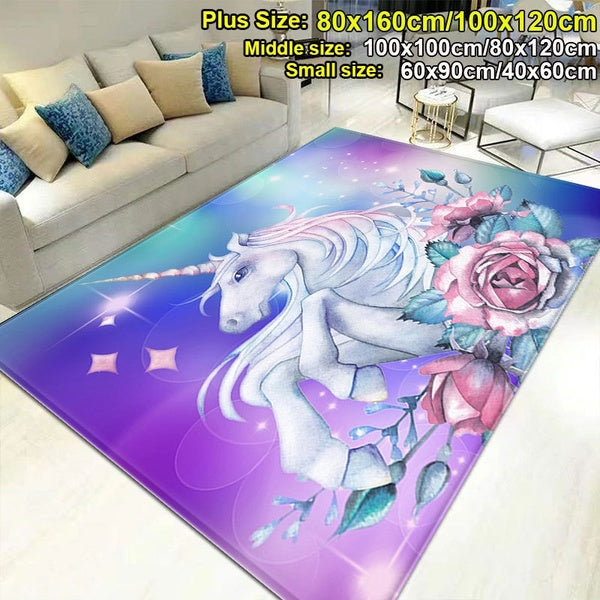 3D Cartoon Child Unicorn Printed Carpets for Living Room Bedroom Area Rug Kids Room Play Crawl Floor Mat Window Bedside Home Decor Rugs 6 Size (40x60