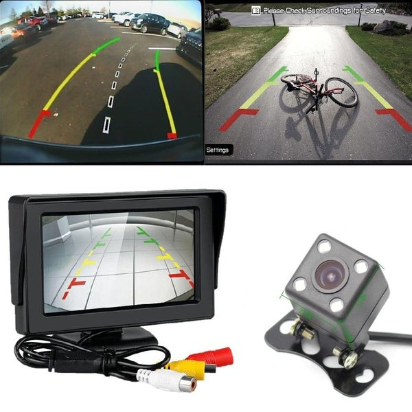 2In1 Car Parking System Kit 4.3'' TFT LCD Color Rearview Display Monitor Waterproof Reversing Backup Rear View Camera