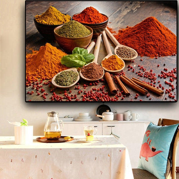 Colorful Grains Spices Spoon Kitchen Canvas Painting Cuadros Scandinavian Posters and Prints Wall Art Food Picture Living Room