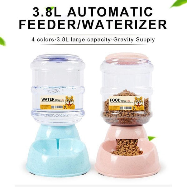 Large Capacity Pet Automatic Feeder 3.8L Dog Cat Food Dispenser Plastic Feeding Bowl Drinking Dispenser Spliter