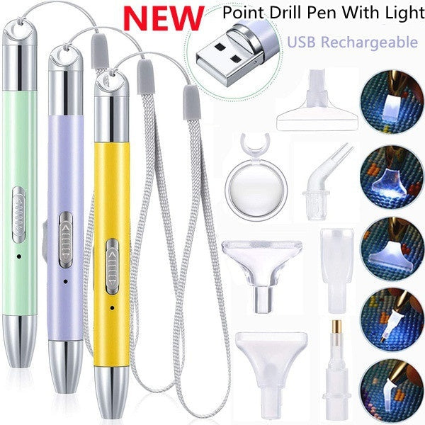 NEW 7pcs heads-set 5D Diamond Painting LED Light Pen,2 Light Modes Point Drill Tool Pen Kit for DIY Diamond Art Crystal Accessories