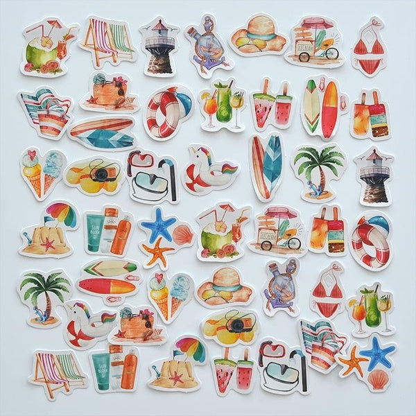 Autocollants combinés'série équipement de plage Scrapbooking, 46 pièces