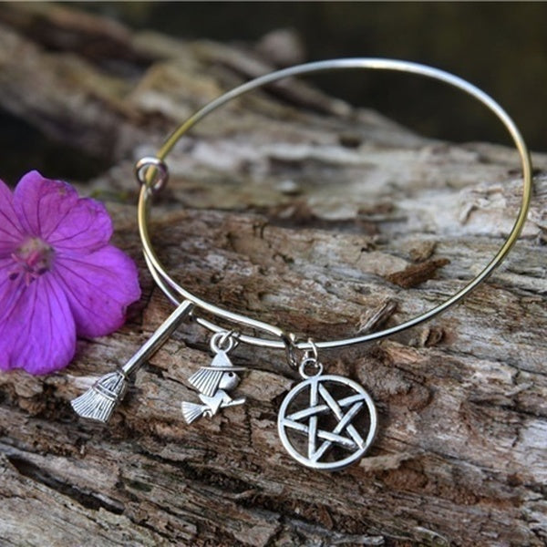 Bracelet jonc Wiccan personnalisé, bracelet extensible réglable, cadeau de bijoux occidentaux, charme de sorcière, bijoux de sorcière