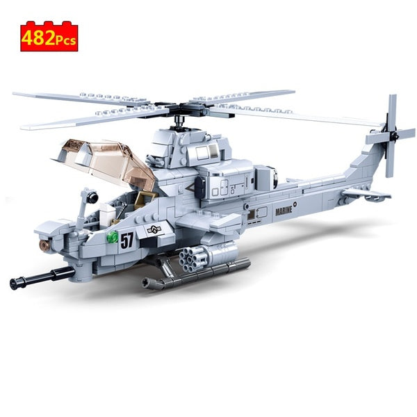 Military series World War II U. S. Air Force Marine Corps AH-1Z Viper Helicopter DIY Model Building Blocks Bricks Toys Gifts