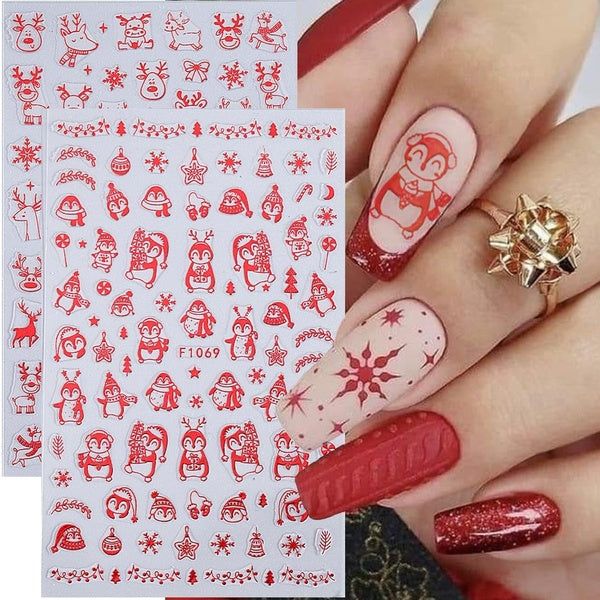 Christmas Nail Art Sticker Red Snowflake Elk Self Adhesive Santa Claus DIY Winter 3D Decal Slider New Year Manicure Decoration