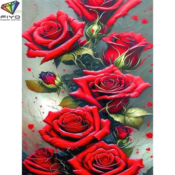 FIYO Roses DIY 5D Diamond Painting Full Drill with Number Kits Home and Kitchen Fashion Mosaic Diamond Painting Canvas Wall Decoration Gift Crafts fo