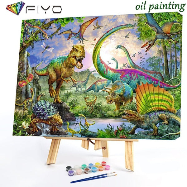 Jurassic Dinosaur FIYO Diy Paint by Numbers Kits for Adults and Kids Beginner on Canvas Fashion Oil Painting Wall Art for Gift( No Frame )