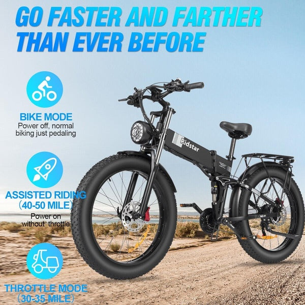 New Original Ridstar 1000W Electric Bike for Adults Classic 26" Mountain eBicycle 48V 20A