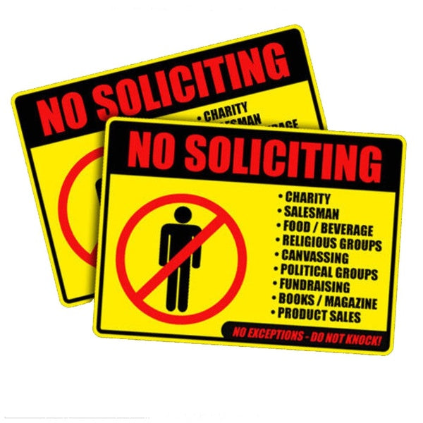 No Soliciting Sticker Home Knocking Notice Window Wall Vinyl Label Decal Set of 2