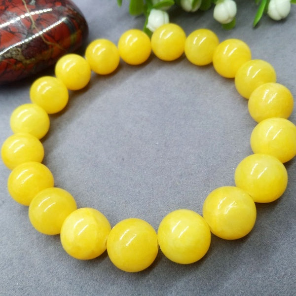 Natural Stone Yellow Jade Chalcedony Beads Bracelets Charms Handmade Gift