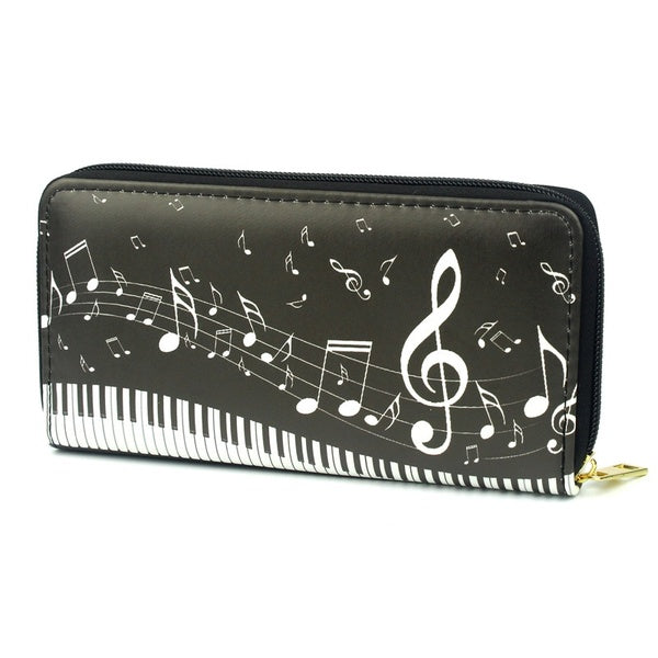 Piano Music Notes Wallet Women Handbags PU Leather Lady Coin Purse Zipper Moneybag Card Holder Clips Billfold Wallets Black Bags