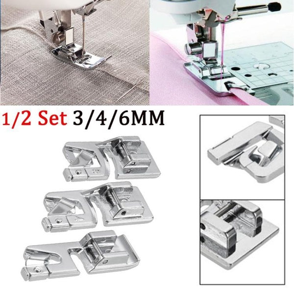1-2 Set 3-4-6MM Sewing Accessories Narrow Rolled Hem Sewing Machine Presser Foot Set Household Sewing Tools Embroidery Hoop