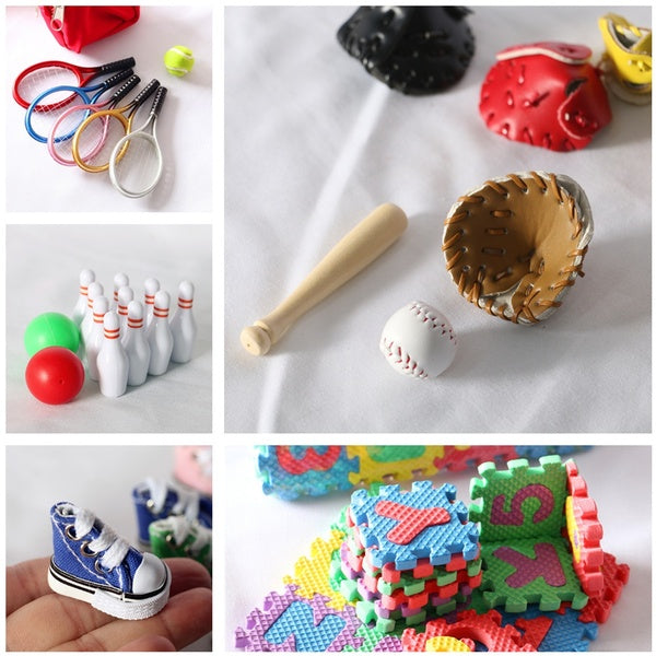 Dollhouse Mini Baseball-Bowling-Tennis Toys Doll House Accessories Kids Toy Dollhouse Miniatures