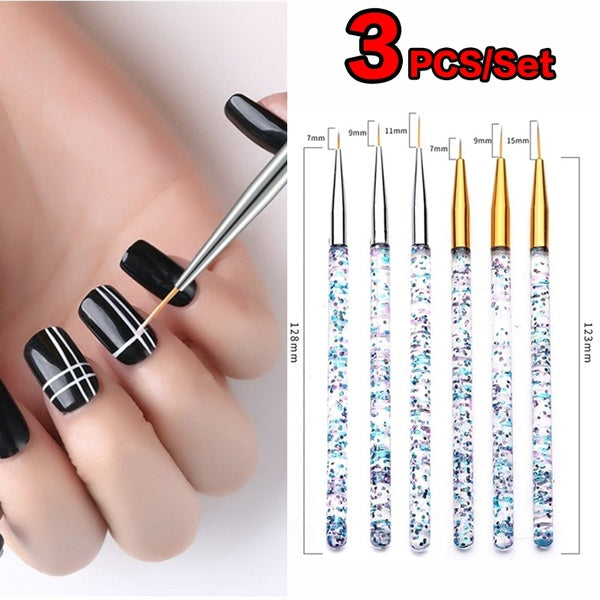 3 pièces - ensemble acrylique tirer ligne stylos ongles bricolage dessin peinture rayure acrylique tirer ligne stylos Superfine brosse Kit acrylique