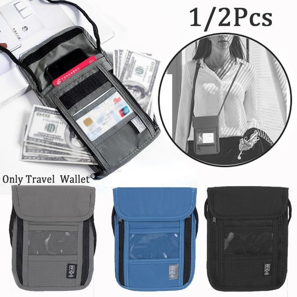 1-2 Pcs Voyage Cou Portefeuille Pochette avec RFID Blocage Passeport Couverture Titulaire Document Organisateur Carte Téléphone Portable Sac avec San